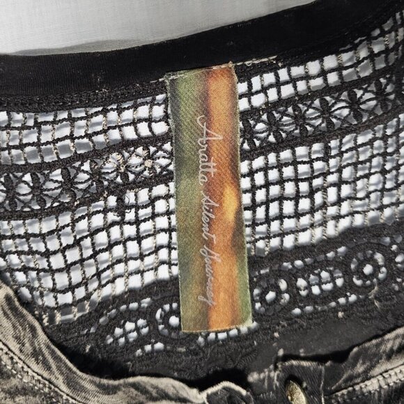 Aratta Silent Journey Women Size M Boho Popover Top Tunic Embroidery Acid Washed - Picture 4 of 14